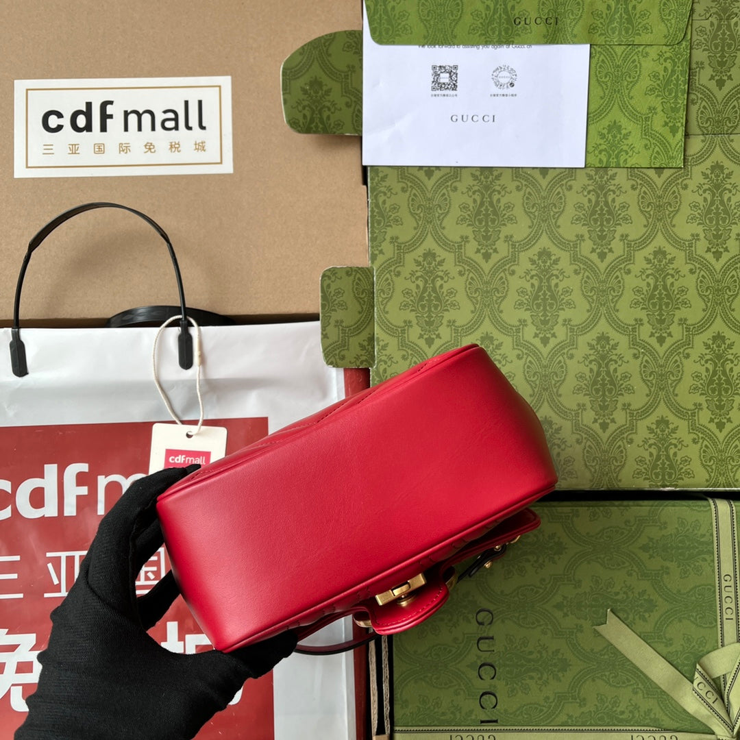 gg marmont mini 18cm red calfskin gold hardware