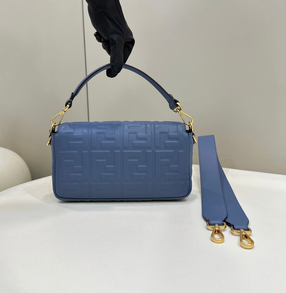 Baguette 27cm Blue Lambskin Gold Hardware