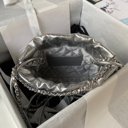 CC 24S Hobo 22 Bag 20cm Silver Metalic Lambskin