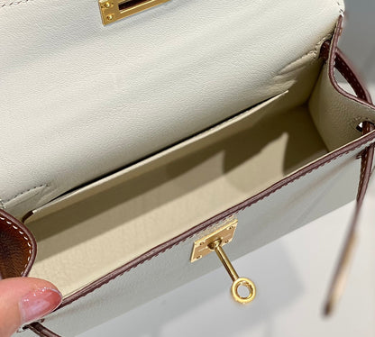 HM Mini Kelly 19cm Cream Pink Epsom Gold Hardware