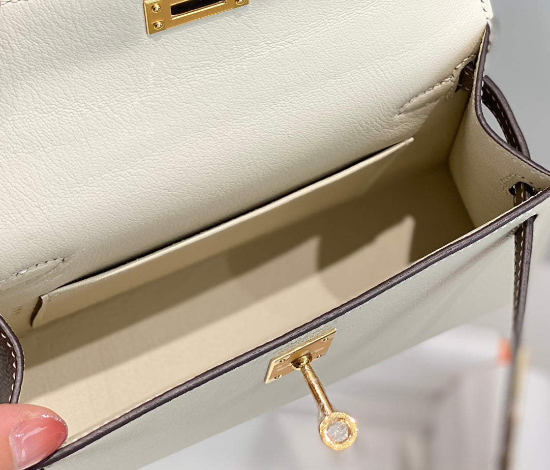 HM Mini Kelly 19cm Cream Etoupe Epsom Gold Hardware