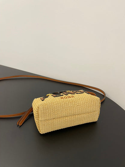 BY THE WAY MINI 18 IN BEIGE STRAW AND BROWN CALFSKIN TRIM