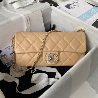 CC 26 CLUTCH WITH CHAIN BAG IN DARK BEIGE CALFSKIN
