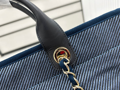 CC Deauville Tweed Bag Black Leather Gold Hardware 23