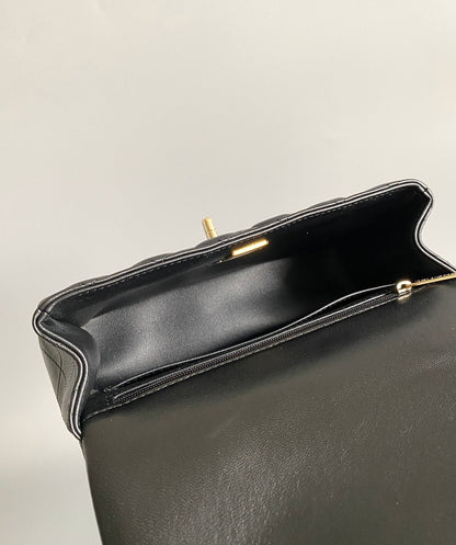 mini flap bag top handle 20cm black lambskin gold hardware