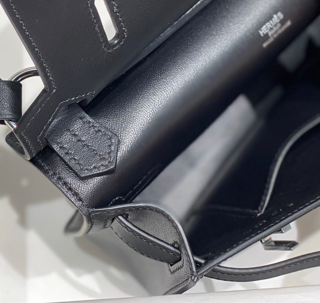 KELLY 23CM JYPSIERE BLACK LEATHER CROSSBODY BAG SHW