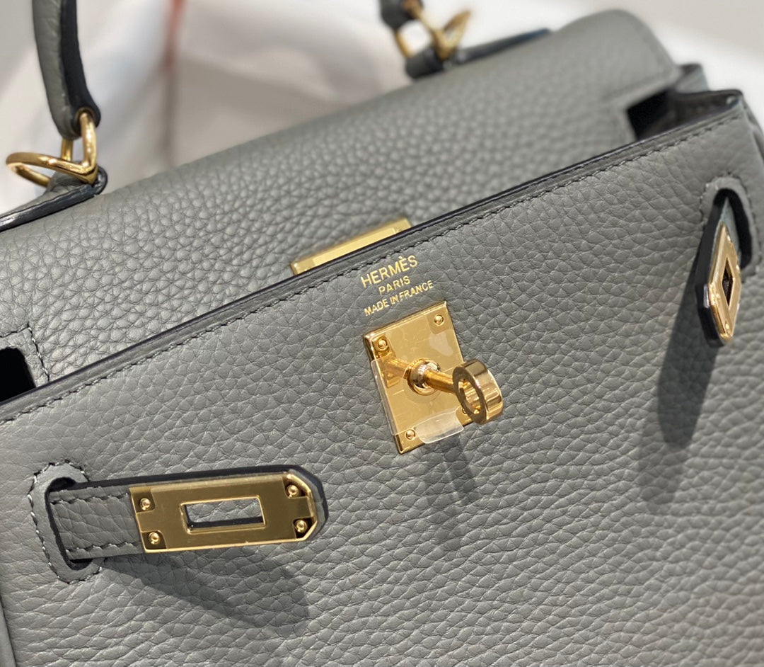 HM Mini Kelly 20cm Gris Meyer Togo Leather Gold Hardware