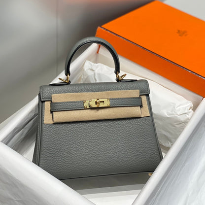HM Mini Kelly 20cm Gris Meyer Togo Leather Gold Hardware