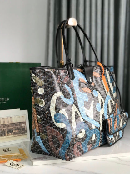 SAINT LOUIS GM BAG 40 IN BLUE LETTRES CAMOUFLAGE GOYARDINE CANVAS
