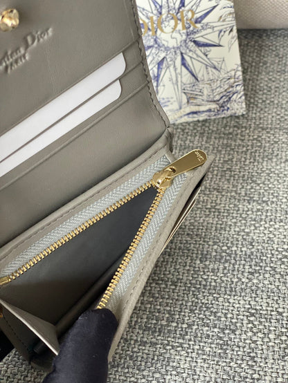 CD Caro 11cm Compact Wallet Grey Calfskin
