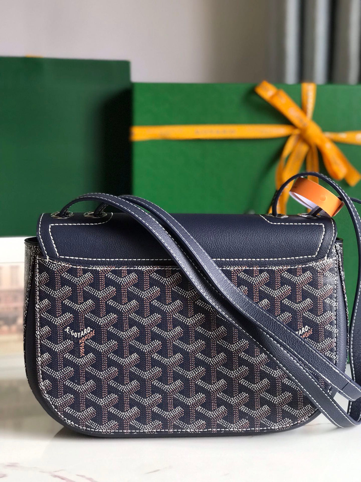233 BAG 25 IN NAVY BLUE CALFKIN AND GOYARDINE CANVAS