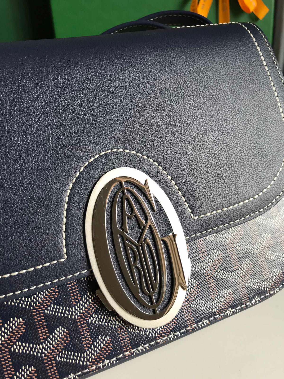 233 BAG 25 IN NAVY BLUE CALFKIN AND GOYARDINE CANVAS