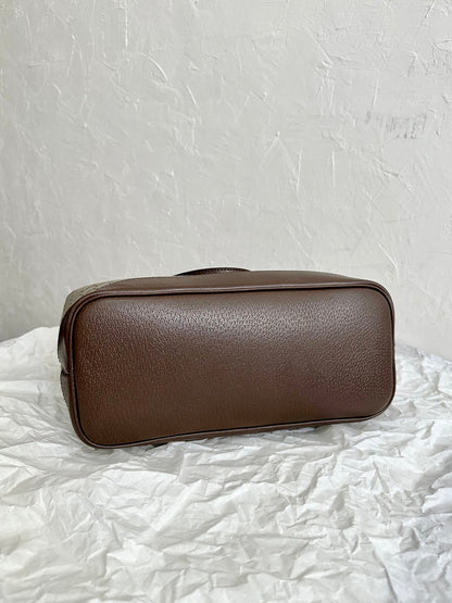 OPHIDIA SMALL TOTE BAG 31 BEIGE CANVAS AND BROWN CALFSKIN