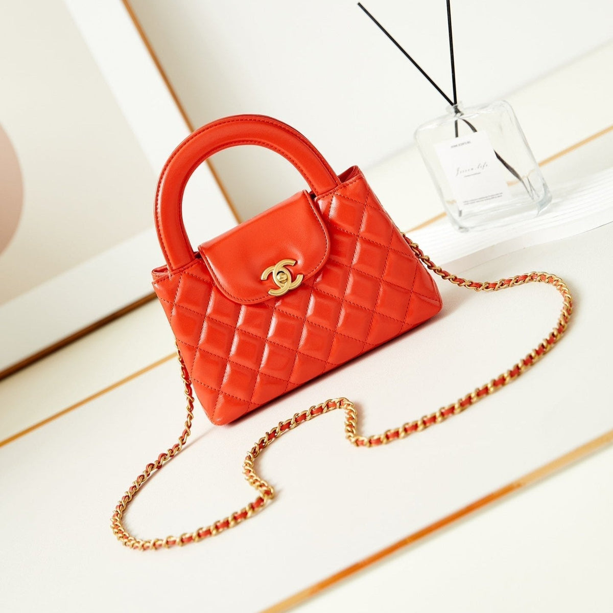 cc 24a nano 19cm kelly shopper bag hot orange lambskin