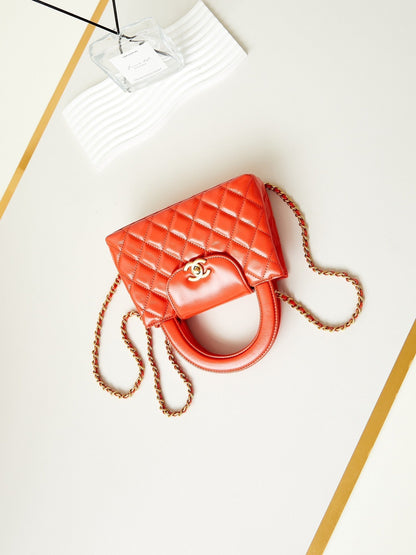 cc 24a nano 19cm kelly shopper bag hot orange lambskin
