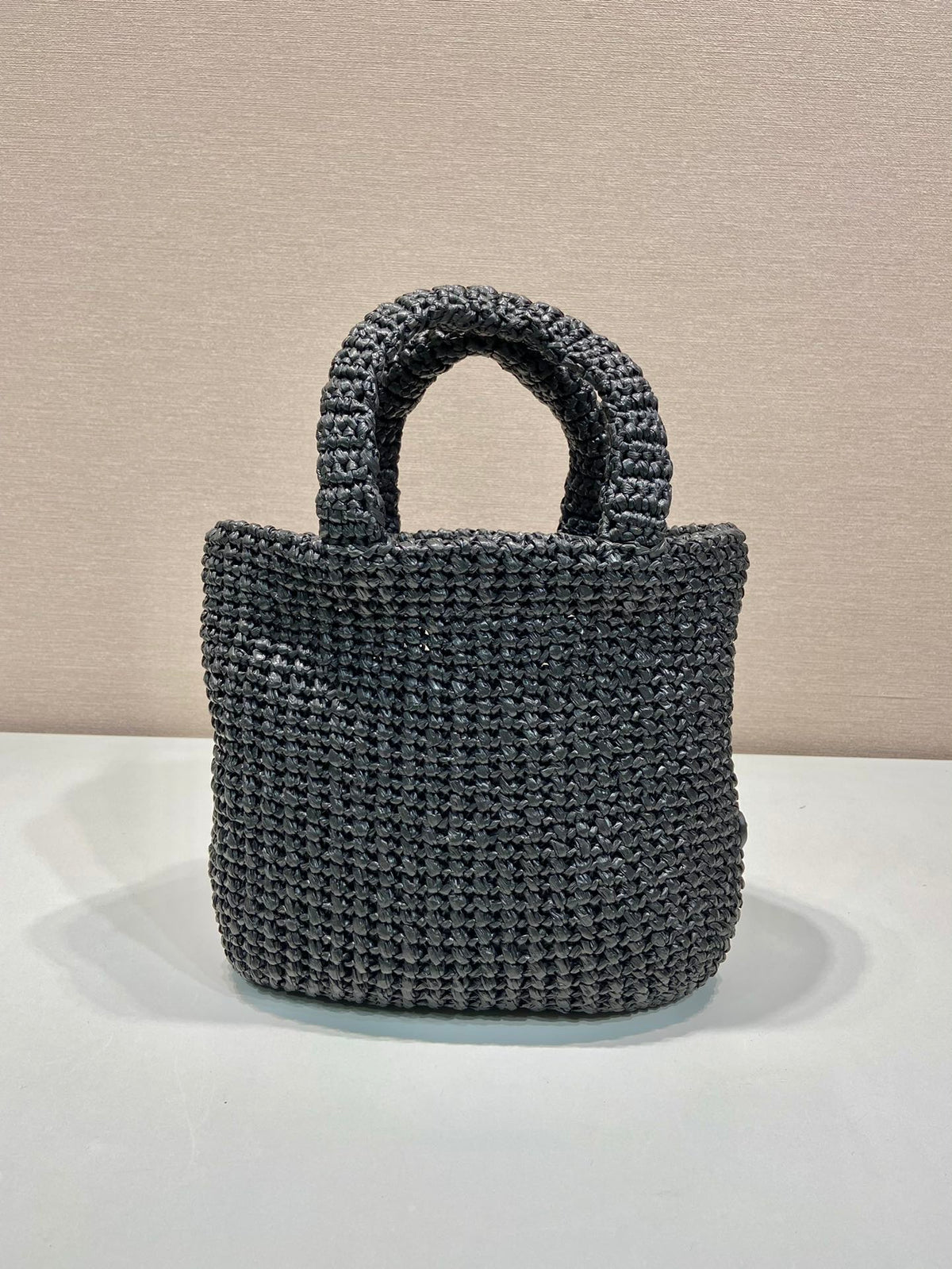 SMALL CROCHET TOTE BAG 24 IN BLACK MIX YELLOW RAFFIA