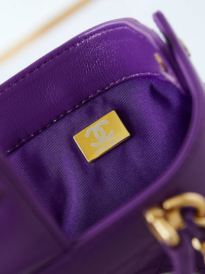 CC 24A Top Handle 18cm Purple Wax Leather Gold Hardware 238467