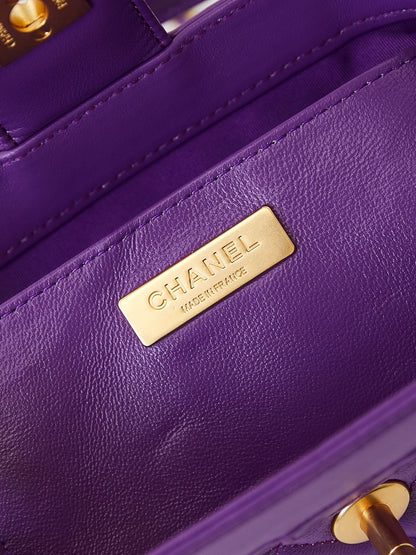 CC 24A Top Handle 18cm Purple Wax Leather Gold Hardware 238467