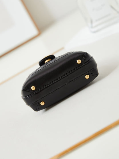 CC 24A Mini Top Handle 13cm Black Wax Leather Gold Hardware 238455