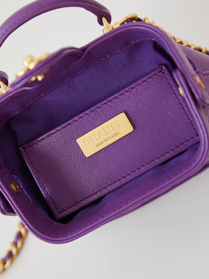 CC 24A Mini Top Handle 13cm Purple Wax Leather Gold Hardware 238457