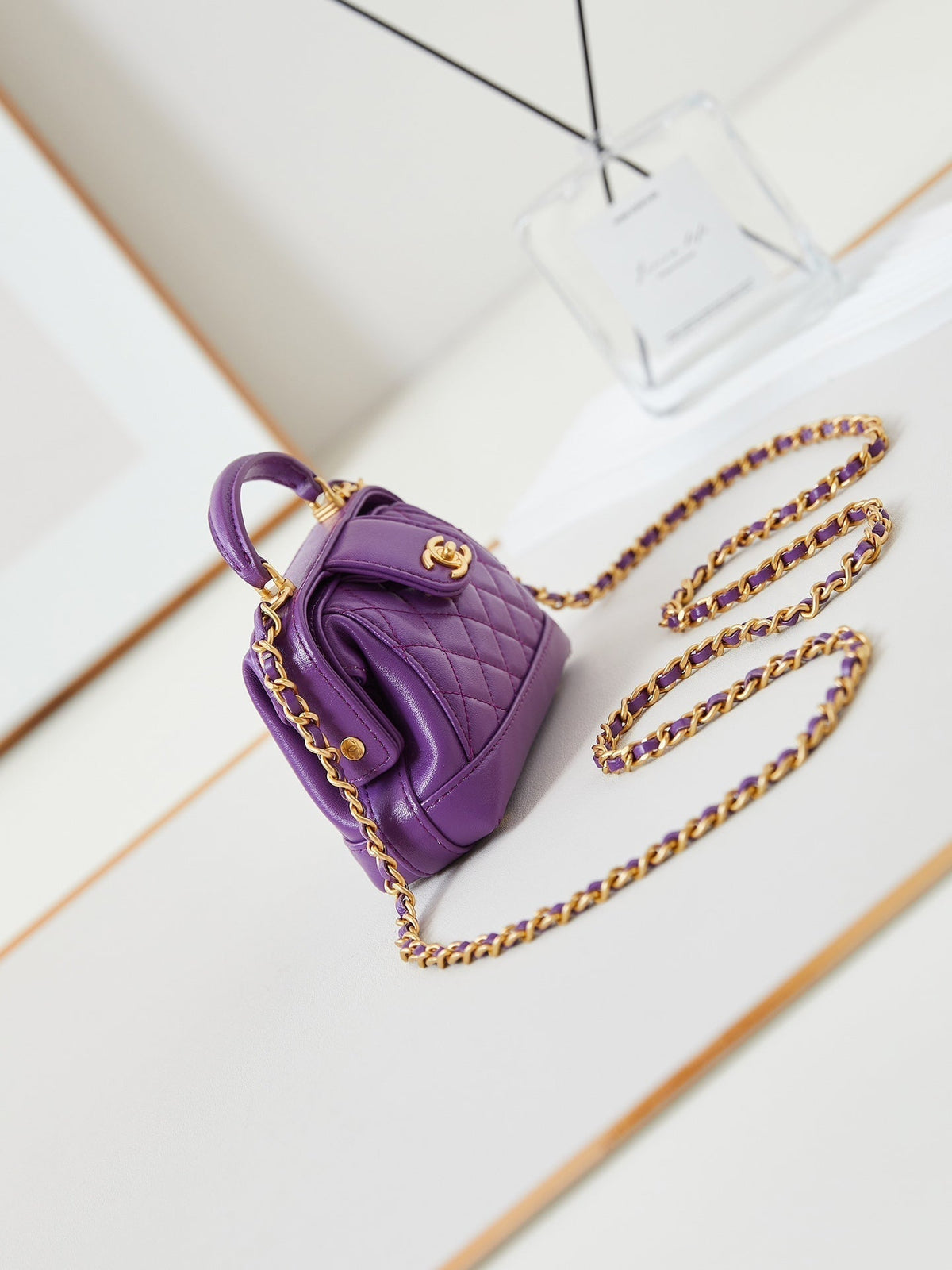 CC 24A Mini Top Handle 13cm Purple Wax Leather Gold Hardware 238457