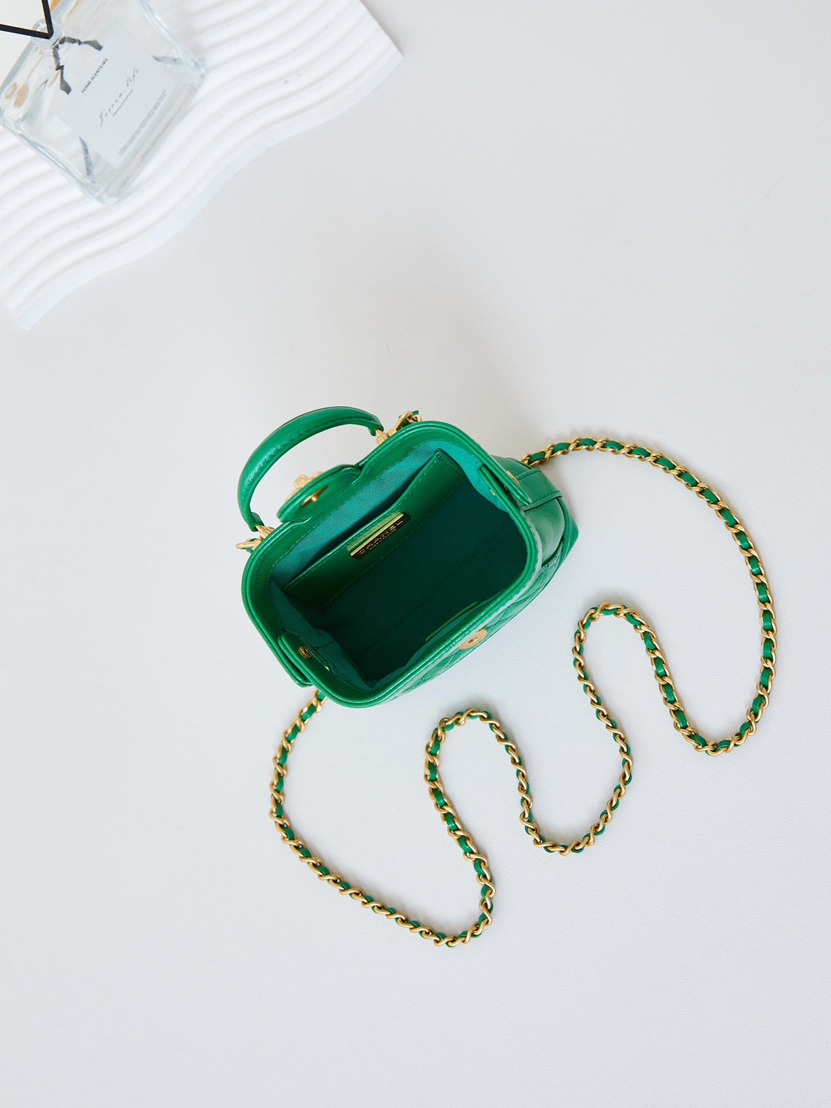 CC 24A Mini Top Handle 13cm Green Wax Leather Gold Hardware 238465
