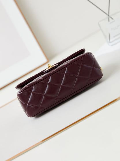 CC Flap Bag With Top Handle 25cm Wine Red Sheepskin Gold Hardware 238481