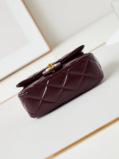 CC Flap Bag With Top Handle 19cm Wine Red Sheepskin Gold Hardware 238483