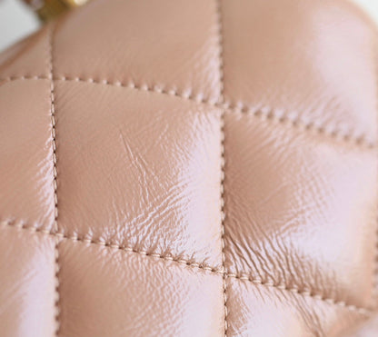 24b mini flap bag 19cm top handle beige lambskin