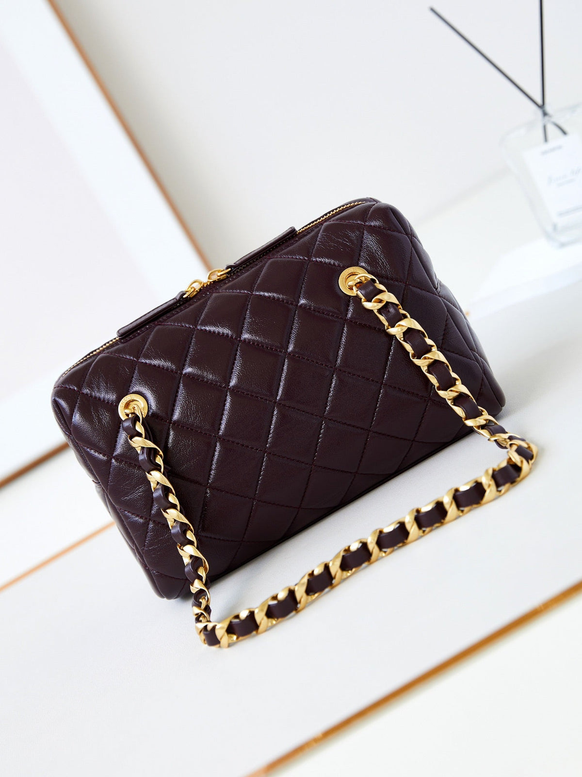 CC 24K Bowling Bag 25cm Burgundy Waxed Lambskin
