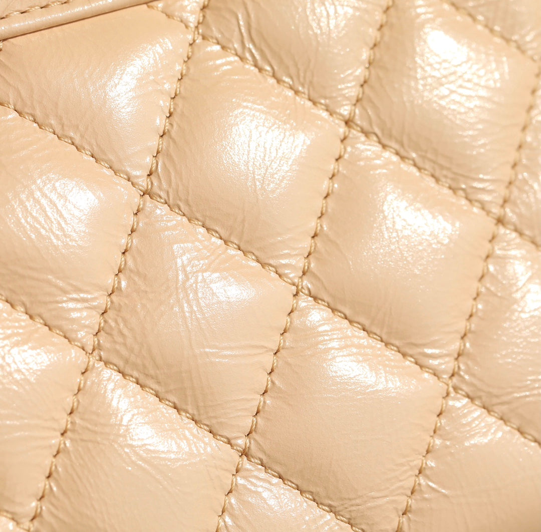 CC 24K Nano 19cm Kelly Shopper Bag Beige Patent Lambskin