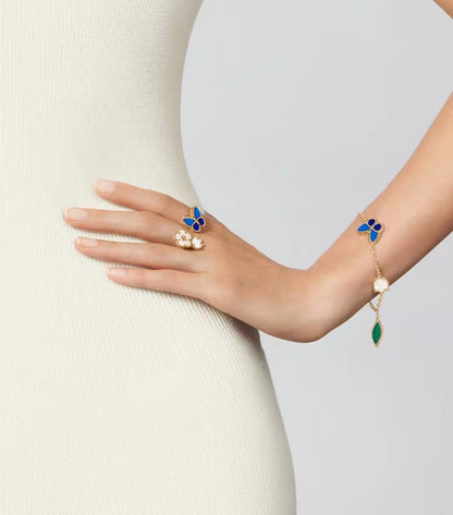 [GALE]LUCKY SPRING GOLD BLUESTONE WHITE MOTHER-OF-PEARL BRACELET