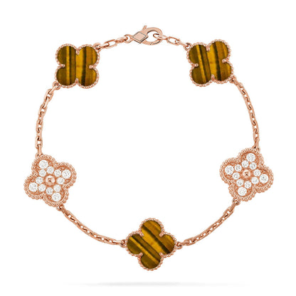 [GALE] CLOVER 5 MOTIFS TIGER EYE BRACELET COLLECTION