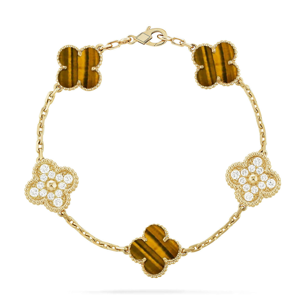 [GALE] CLOVER 5 MOTIFS TIGER EYE BRACELET COLLECTION