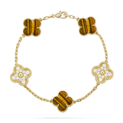 [GALE] CLOVER 5 MOTIFS TIGER EYE BRACELET COLLECTION