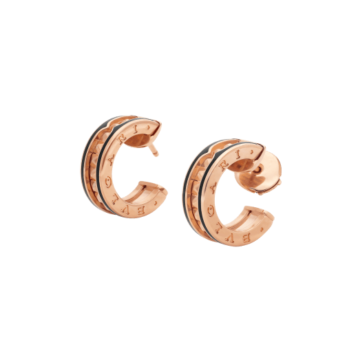 [GALE]ZERO 1 ROCK PINK GOLD EARRINGS WITH STUDDED SPIRAL AND BLACK CERAMIC