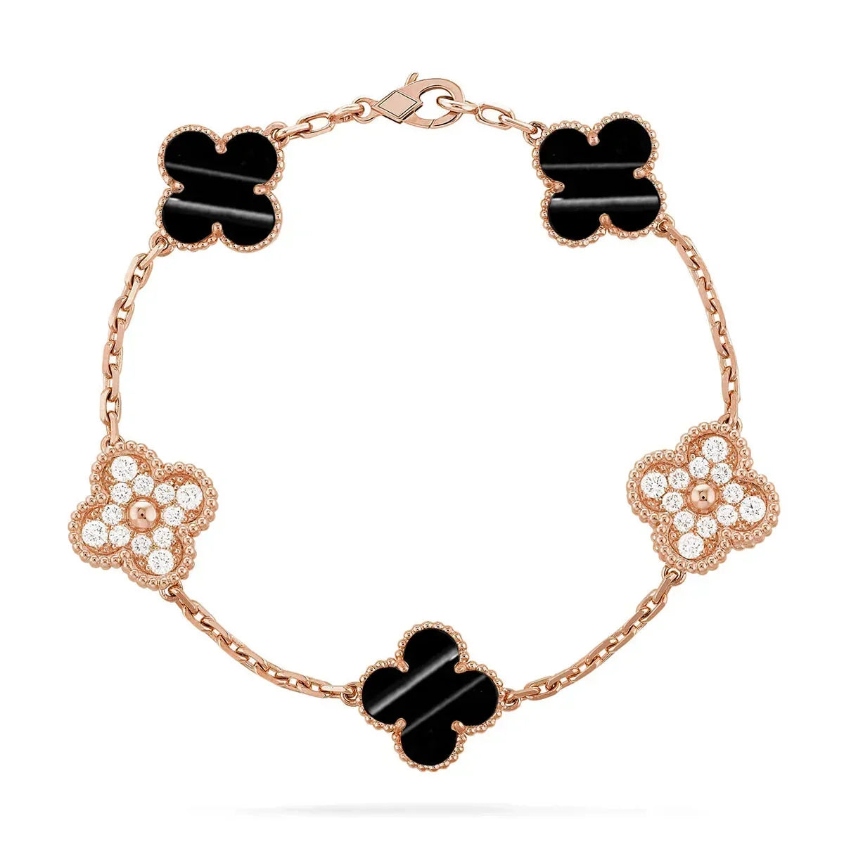 [GALE]Clover Laser  Pulsar Stone 5-Motif & LOVE Diamond-Paved Bracelet Stack Set