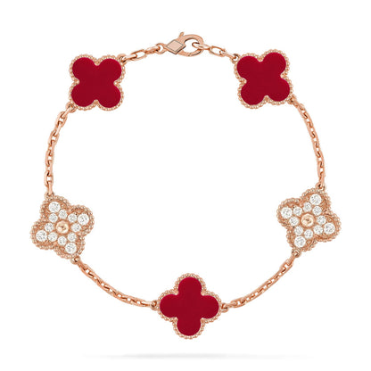 [GALE] CLOVER 5 MOTIF RED CORNELIAN BRACELET COLLECTION