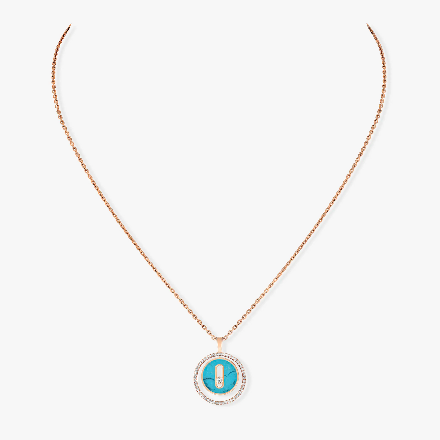 [GALE]LUCKY MOVE 1 DIAMOND TURQUOISE PINK GOLD DIAMOND NECKLACE