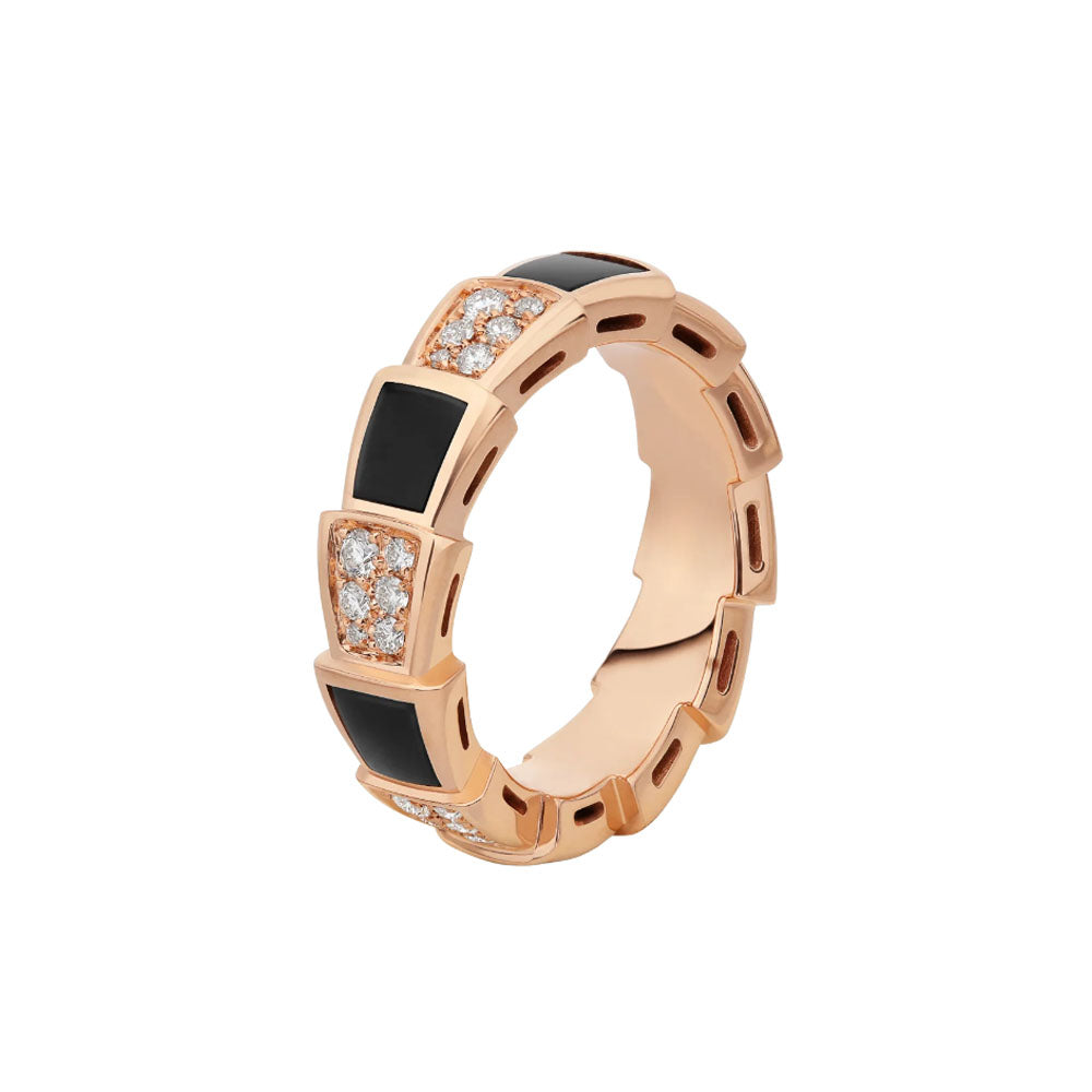[GALE]SERPENTI RING PINK GOLD BLACK MOP DIAMOND PAVED 4MM