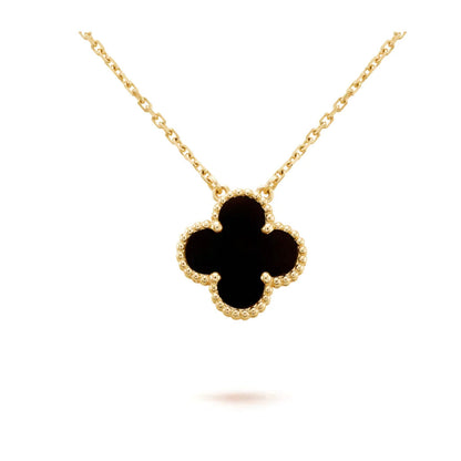 [GALE]CLOVER 15MM BLACK ONYX SINGLE FLOWER NECKLACE