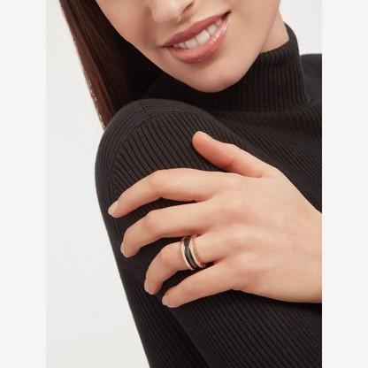 [GALE]ZERO 1 TWO-BAND LOOPS AND BLACK CERAMIC PINK GOLD RING