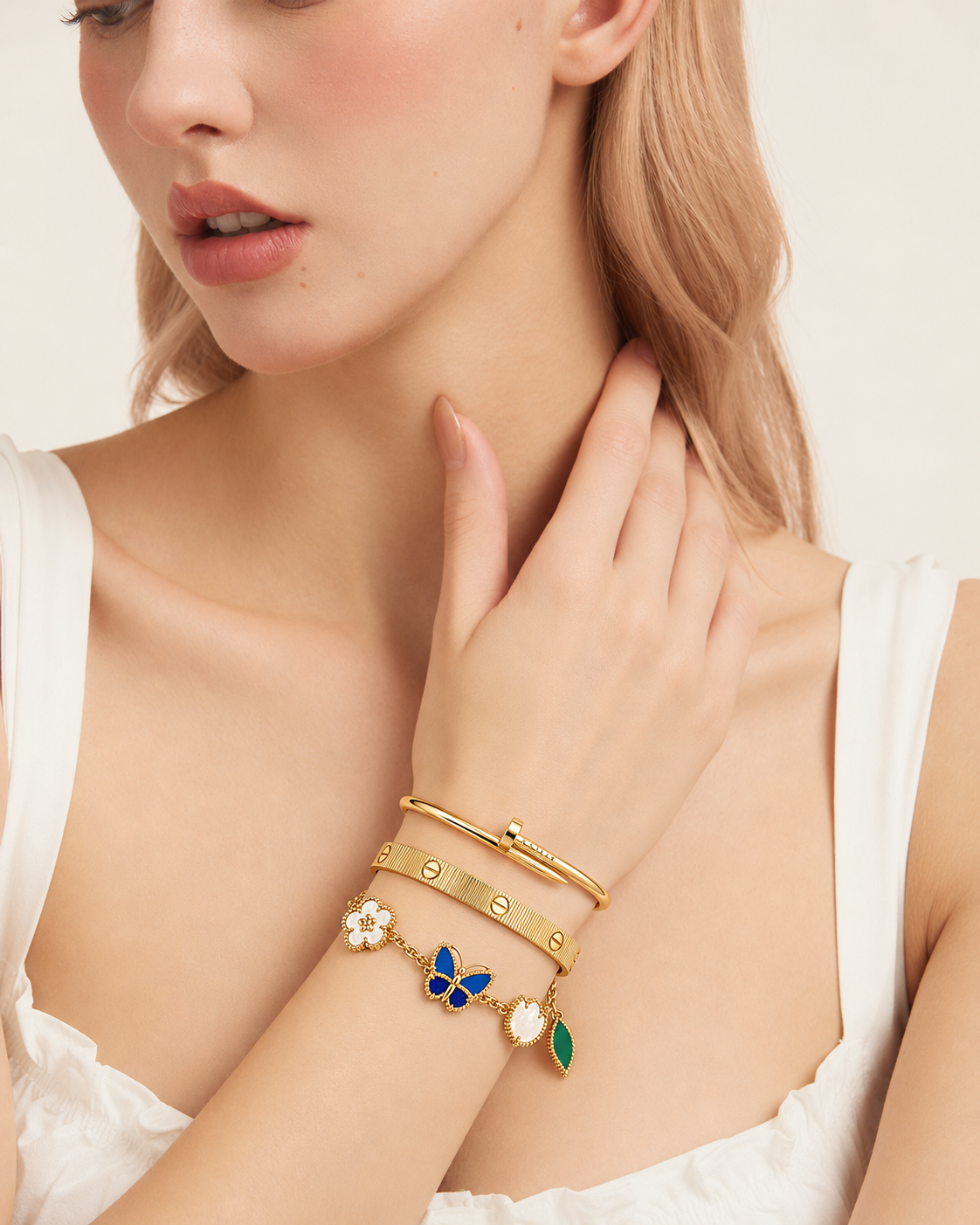 [GALE]Clover Lucky Spring & Love & Juste Garden 3-Piece  Bracelet Stack Set