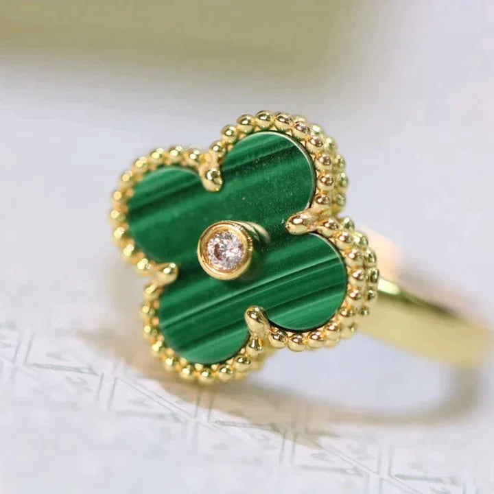 [GALE]CLOVER MALACHITE RING GOLD DIAMOND