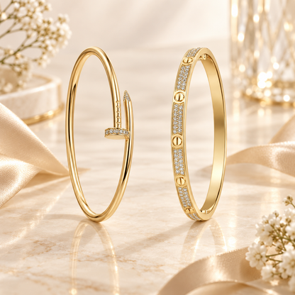 [GALE] JUSTE Diamond & LOVE Diamond-Paved Bracelet Stack Set