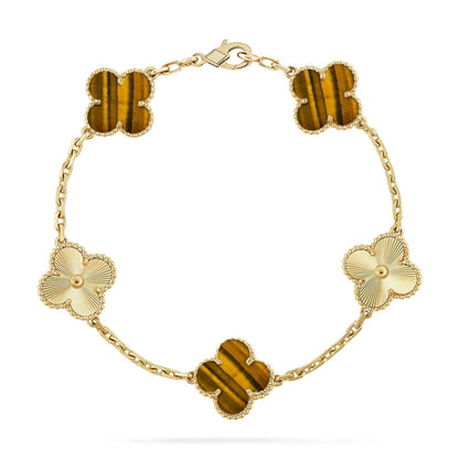 [GALE] CLOVER 5 MOTIFS TIGER EYE BRACELET COLLECTION