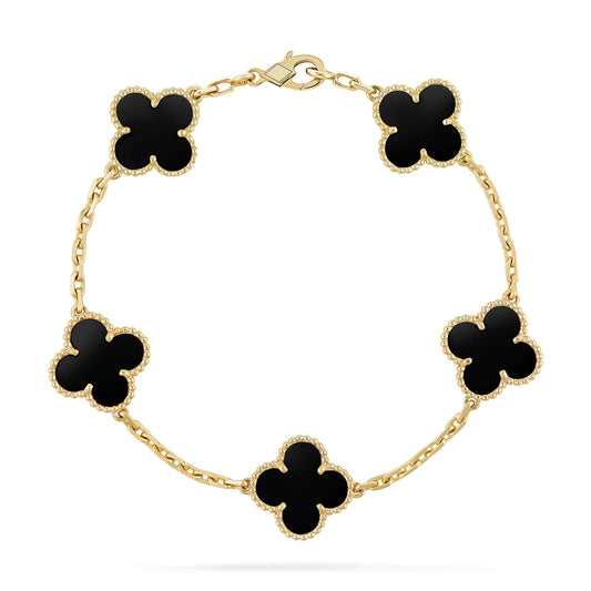 [NOVO]CLOVER 5 MOTIFS SCHWARZES ONYX-ARMBAND 