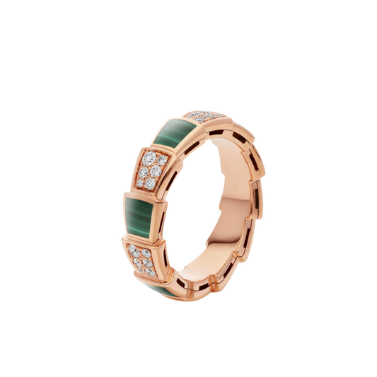 [GALE]SERPENTI RING PINK GOLD MALACHITE DIAMOND PAVED 4MM