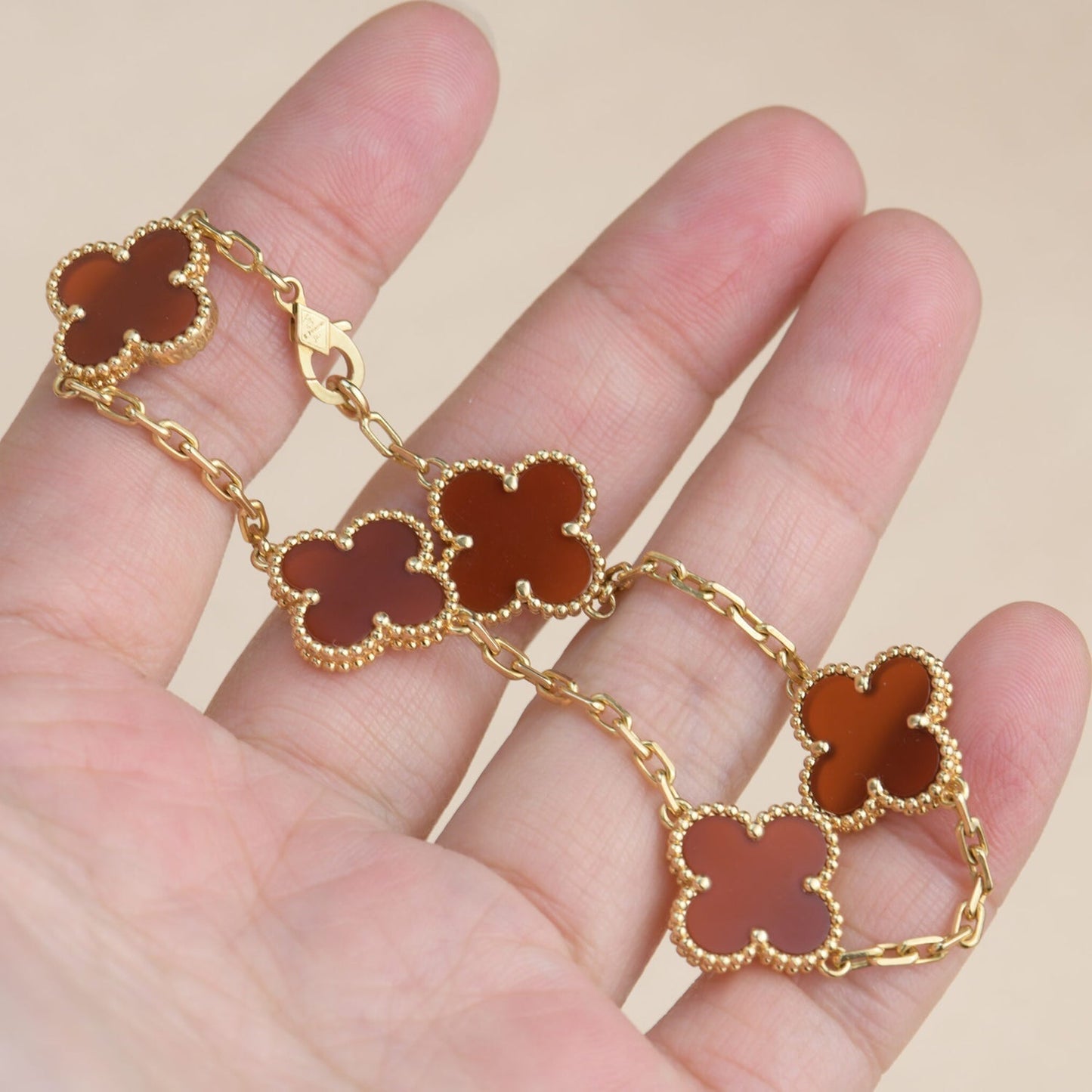 [GALE]CLOVER 5 MOTIFS RED AGATE  BRACELET