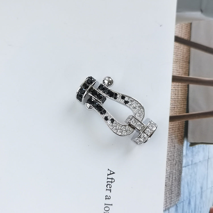 [GALE]FORCE LARGE HORSESHOE BLACK WHITE DIAMOND BRACELET ROSE GOLD